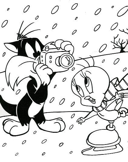 coloriage titi et gros minet sous la neige